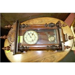 ANTIQUE WOOD CARVED WALL CLOCK WITH KEY