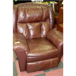 BROWN RECLINING LEATHERETTE SOFA CHAIR
