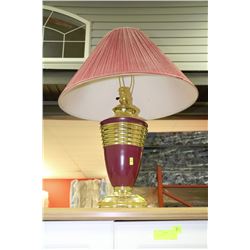 BURGUNDY & BRASS TABLE LAMP
