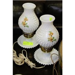 PAIR OF ESTATE FLORAL MILK GLASS TABLE LAMPS