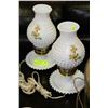 Image 1 : PAIR OF ESTATE FLORAL MILK GLASS TABLE LAMPS
