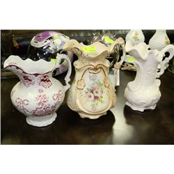 COLLECTION OF 3 WASHBOWL PITCHERS