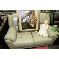 BEIGE RECLINING LEATHER LOVE SEAT