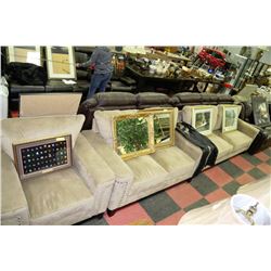 BEIGE FABRIC NAILHEAD 3 PC SOFA SET