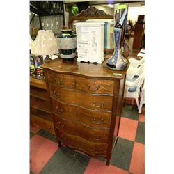 ANTIQUE TIGER OAK CARVED 6 DRAWER CHEST OF