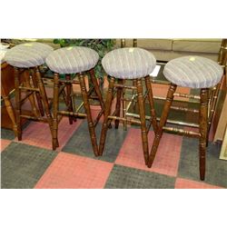 ESTATE SET OF 4 WOOD AND FABRIC BAR STOOLS