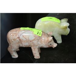 VINTAGE ONYX PIG AND ONE PINK MARBLE PIG