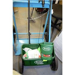 SCOTTS FERTILIZER SPREADER, SEED SPREADER & BAG OF