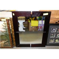 BROWN WOOD FRAMED MIRROR 22"L X 26.5"H