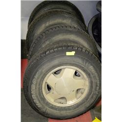 LOT OF 4 -265/75/R16 TIRES AND 6 BOLT CHEVY/GMC