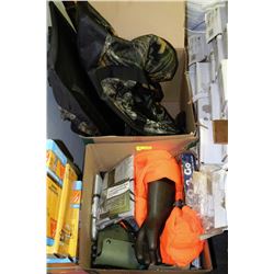 2 BOXES OF CAMPING AND HUNTING GEAR