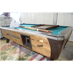 4' X 8' COIN OPERATED POOL TABLE-WITH CUES,