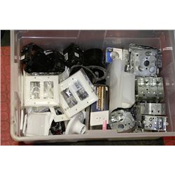 BOX OF ELECTRICAL WITH SWITCHES,BREAKERS,PLATES