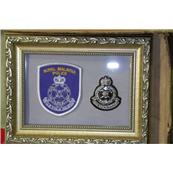 FRAMED MALAYSIA HAT BADGE AND SHOULDER POLICE