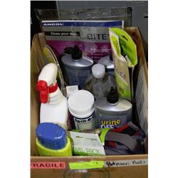 BOX OF BRAND NEW ASSORTED DOG/CAT CARE ITEMS
