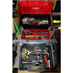 TWO PLASTIC CASES FILLED W/ AN ASSORTMENT OF TOOLS