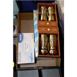 LOT OF DECANTER AND 2 NICKEL PLATED STEEL SALT &