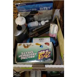 BOX OF BRAND NEW ASSORTED DOG/CAT CARE ITEMS