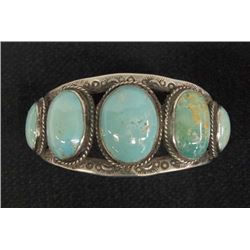 Navajo Old Pawn Silver Turquoise Cuff Bracelet