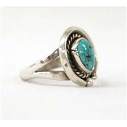 Native American Navajo Silver Turquoise Ring, 6.5