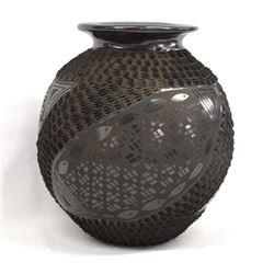 Mexican Mata Ortiz Black Fish Jar by A. Soto