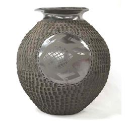 Mexican Mata Ortiz Black on Black Jar by A. Soto