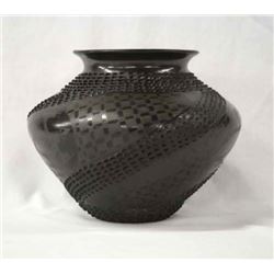 Mexican Mata Ortiz Black on Black Jar by M. Olivas