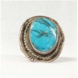 Native American Silver Turquoise Ring, Size 5.5