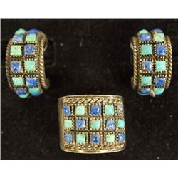 Asian Sterling Turquoise & Lapis Ring and Earrings