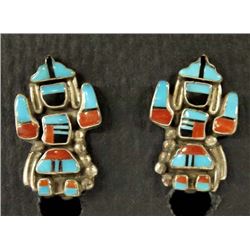 1950 Zuni Silver Inlay Knifewing Clip On Earrings