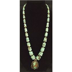 Navajo Sterling Silver Turquoise Pendant Necklace