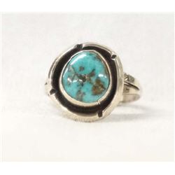 Native American Navajo Silver Turquoise Ring, 7.5