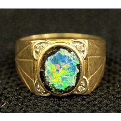 14K Gold Australian Fire Opal & Diamond Ring, 10.5