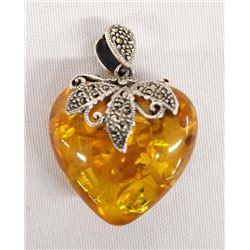 Amber and Marcasite Heart Pendant