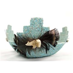 Zuni Turquoise Encrusted Fetish Kiva Bowl