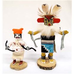 2 Navajo Hand Carved Kachinas, Atin and Clown