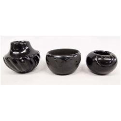 3 Santa Clara Black on Black Pottery Jars