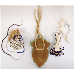 3 Native American Beaded Pollen Bags