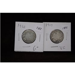 1917; 1920 Canadian Twenty-Five Cent Coins