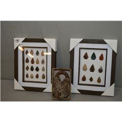 Tray Lot : Two Small Framed Collection of Indian Arrow Heads - Reproduction Winchester Pad Lock