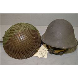 Lot : Two Military Helmets w/liners & straps [ one has tag says British Third Division - one has cam