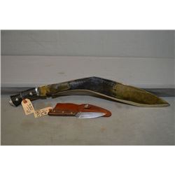 Lot : Two Items - Russel Belt Knife w/leather scabbard - Large Reproduction Gherka Knife marked Indi