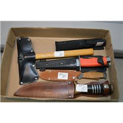 Lot : Five Items : Wenoka Marine Diver's Knife w/plastic sheath - Expandable Baton in nylon case - h