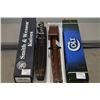 Image 1 : Lot : Two Items : Smith & Wesson Knife w/leather sheath & buffalo horn handle in orig box - Colt ( M