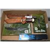 Image 1 : Tray Lot : Gerber Dagger w/sheath in orig box - Two various size Byrd knives in orig pkgs - Old Ross