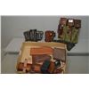 Image 1 : Tray Lot : Four empty knife sheaths - two holsters - Military three pouch [ appears new ] - two leat