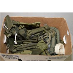 Box Lot : Military Ropes, straps, pouches [ some U.S. marked ] etc.