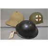 Image 1 : Lot of Three Items : WWII Military Helmet w/liner & strap - Fibre glass style liner w/ red & white m