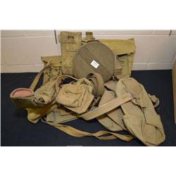 Box Lot : Military Web Gear : Pouches, Broad Arrow Mkd Ammo Belt, Mag belt, back pack , feed bag for