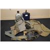 Image 1 : Tray Lot : 2 Military Canteens - Blueish Tinged Military Web Items: pouches, belts, etc.